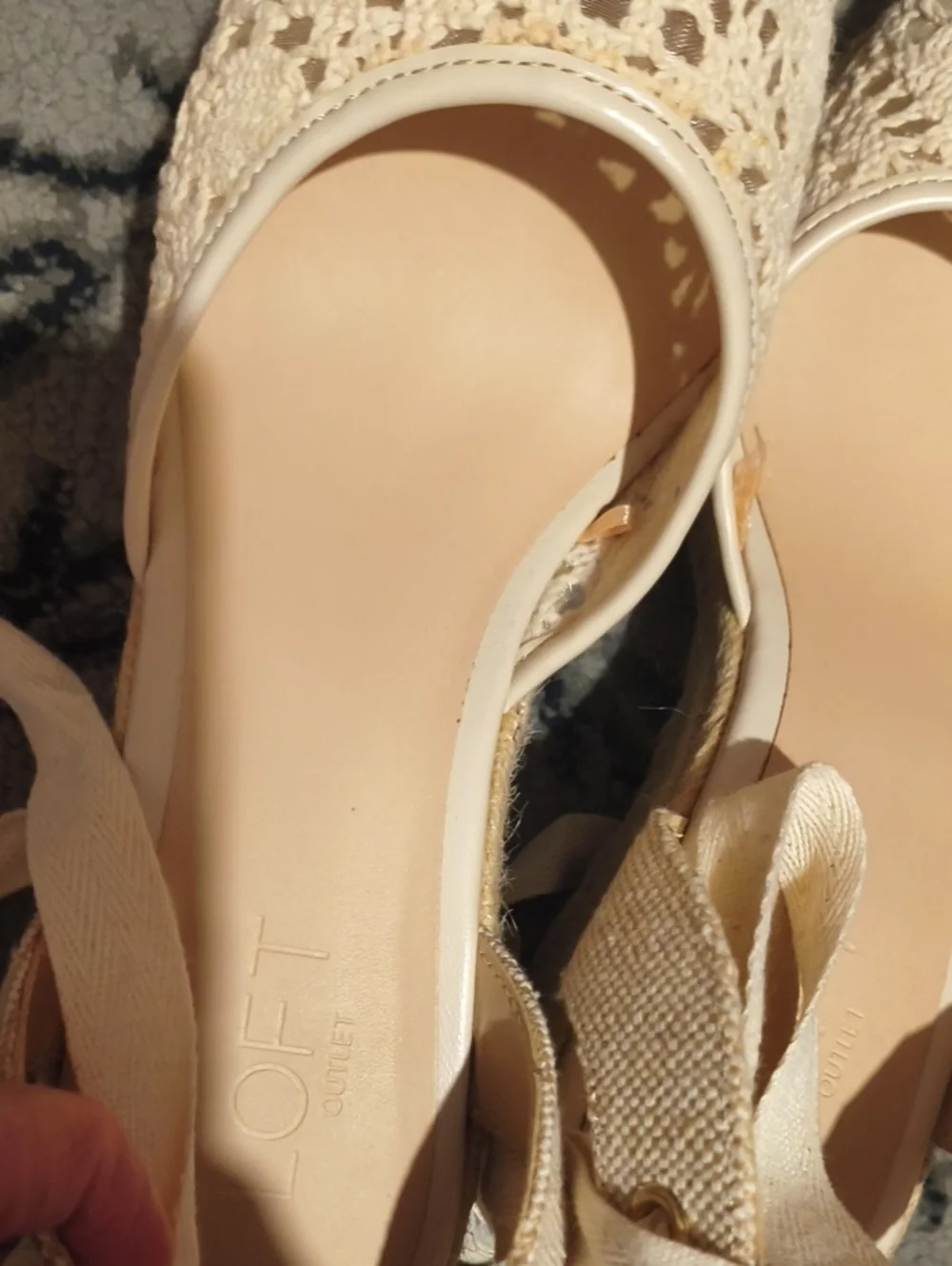 Loft Women’s Lace Ankle-Tie Wedge Espredrille in Cream Loft Outlet